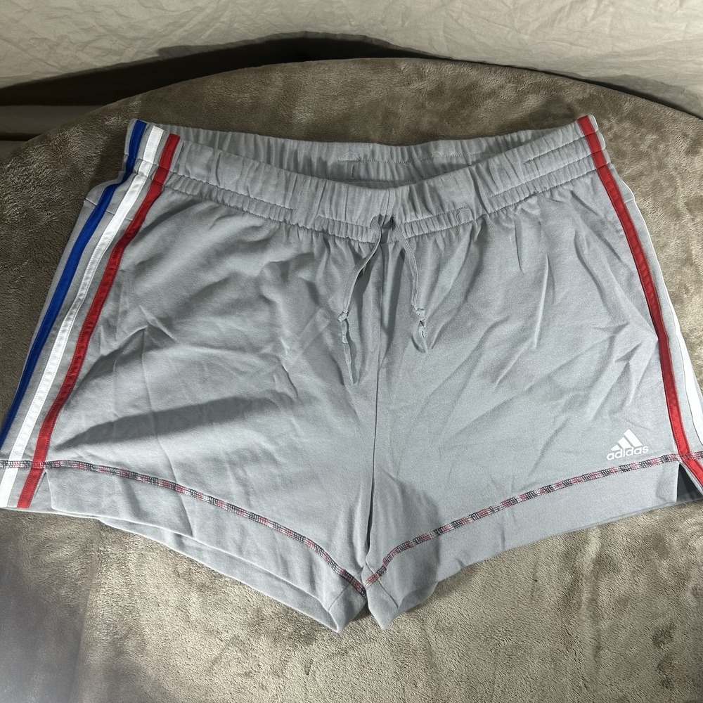 Adidas Women's Plus Size 2X Shorts Grey French Terry Red White Blue Striped‎